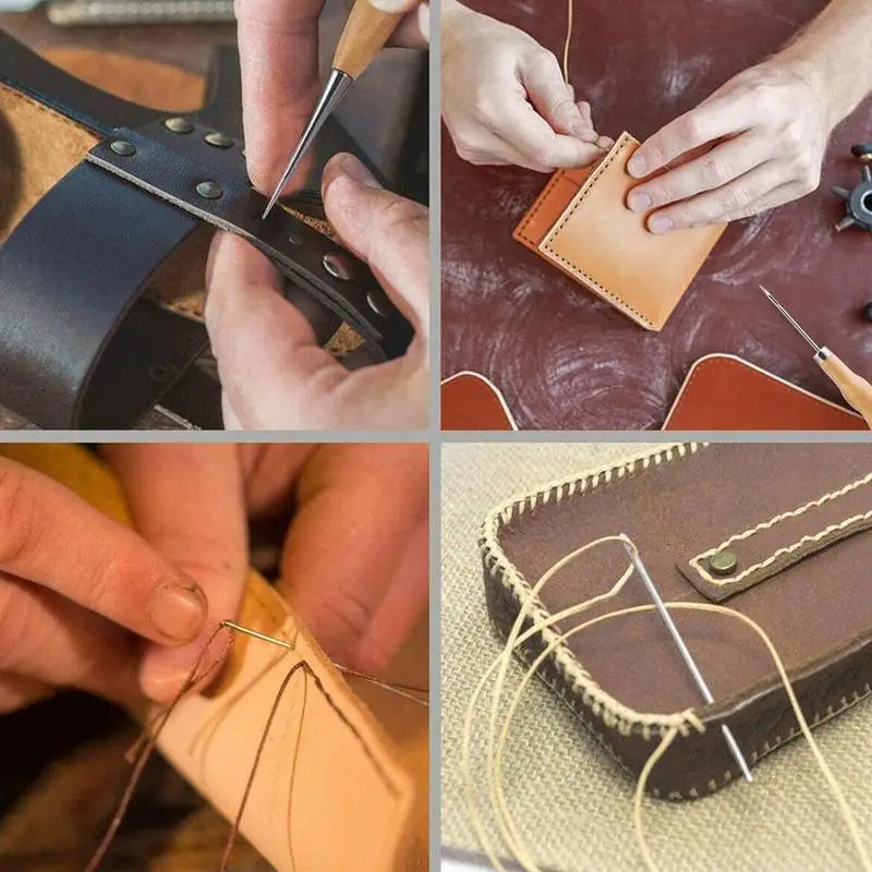 

Professional Leather Craft Kit Hand-sewn Punch Carving Awl Sewing Tool Set Combination Diy Needle F6R2