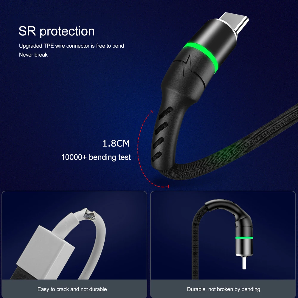 Кабель Micro USB Type C 3 А светодиодный для быстрой зарядки Samsung Galaxy Xiaomi Huawei | Мобильные