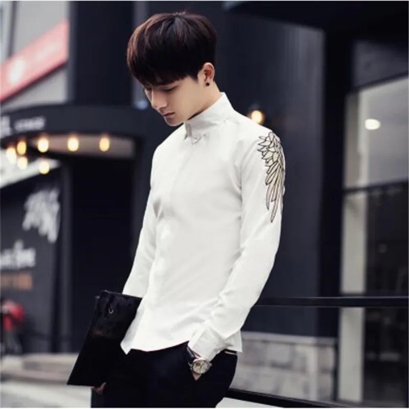 Chemise Homme 2019 новая весенняя Однотонная рубашка с длинными рукавами и вышивкой