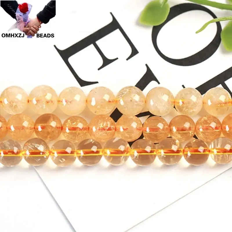 

OMH Wholesale JD91 4 6 8 10 12mm Jewelry DIY Making Bracelet Necklace Natural AAA 5A Citrine Loose Spacer Round String Beads