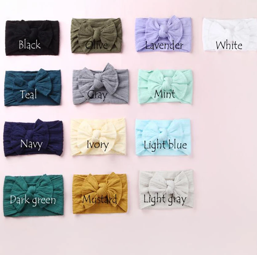 120 шт./лот детские повязки на голову с бантом нейлоновые широкий нейлоновый