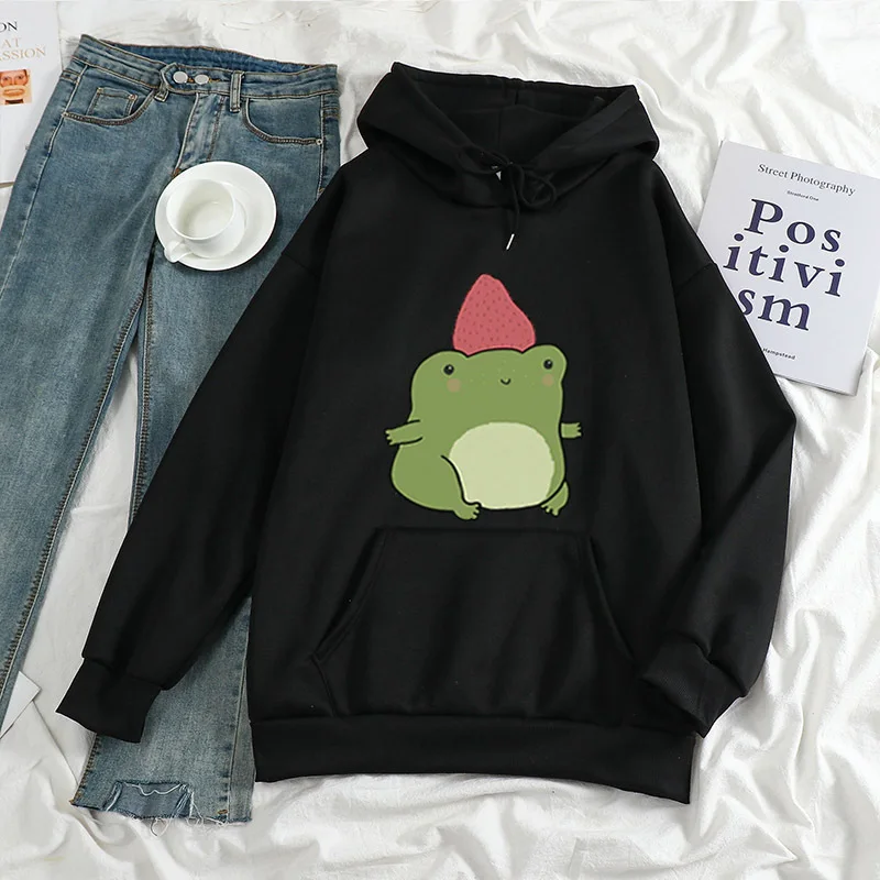 

Kawaii cute frog print hoodie male/female y2k Harajuku Kpop casual hoodie all-match personality winter sweatshirt top