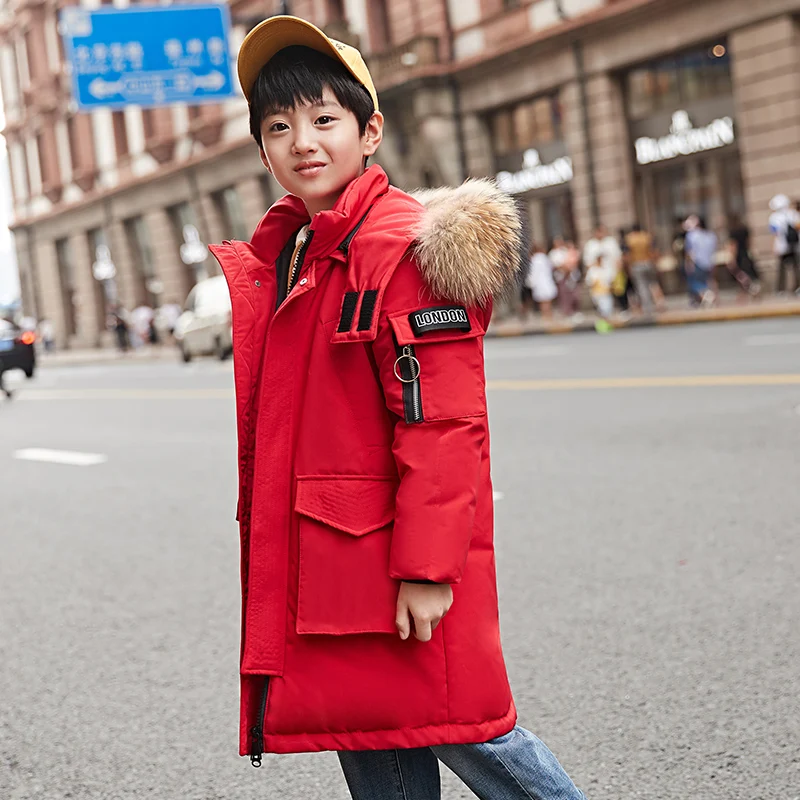 2019 г. Теплые детские пуховики Длинная модель утепленная верхняя одежда на утином