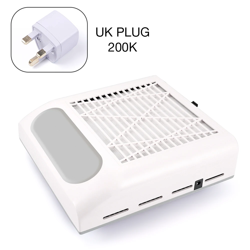 White UK Plug 80 Вт мощный сборщик пыли для ногтей, вентилятор для маникюра, салонный всасывающий пылесборник, пылесос, вентилятор - Цвет: White UK Plug