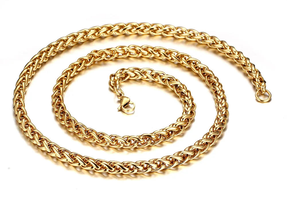 

QWC stainless steel necklace hot sell man 7mm Magnet stone gold color big chain Grain texture gold thick big style