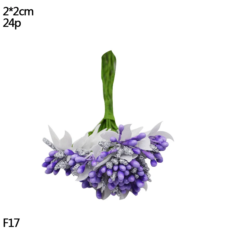 F17-24pcs purple 10/20 Вт, 30 Вт, 50 шт. фиолетовый искусственная тычинка цветы вишни ягоды букет, свадьбы, Рождества, украшение венок DIY аксессуары - Цвет: F17-24pcs purple