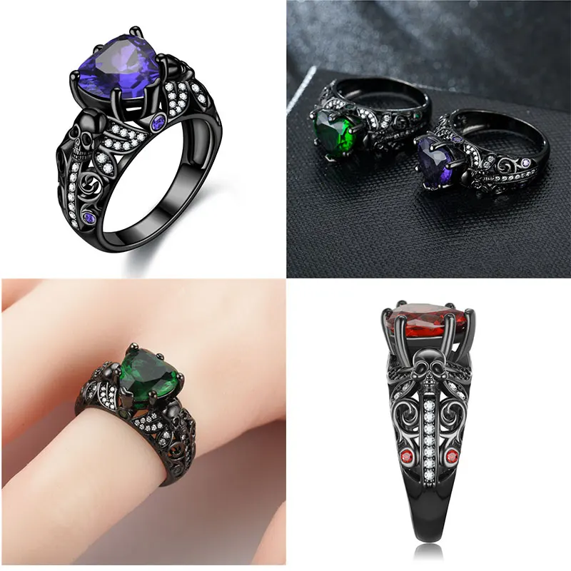 Череп Классический готический стиль Цвет Кристалл Циркон Кольца для женщин