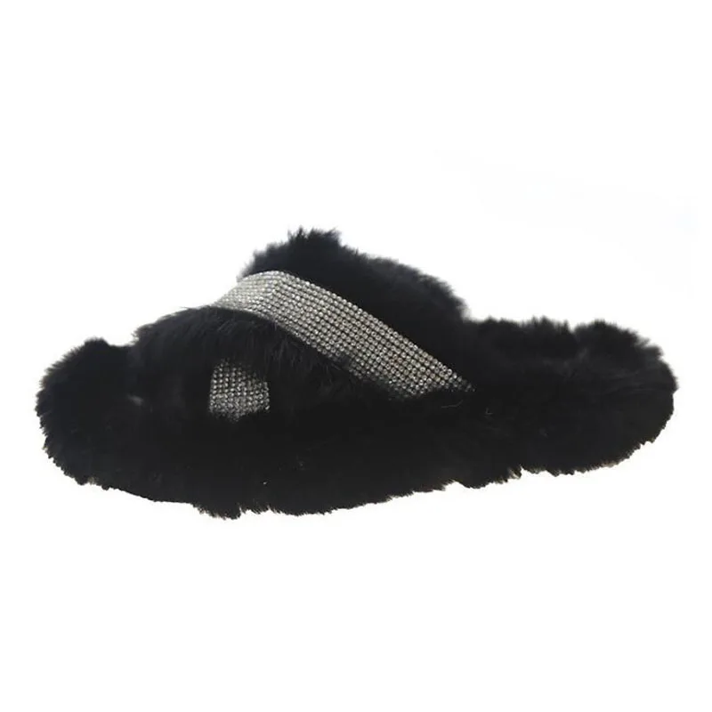 

Luxury artificial suede household ladies full wool slippers winter warm plush bedroom non-slip couple shoes indoor ladies furry