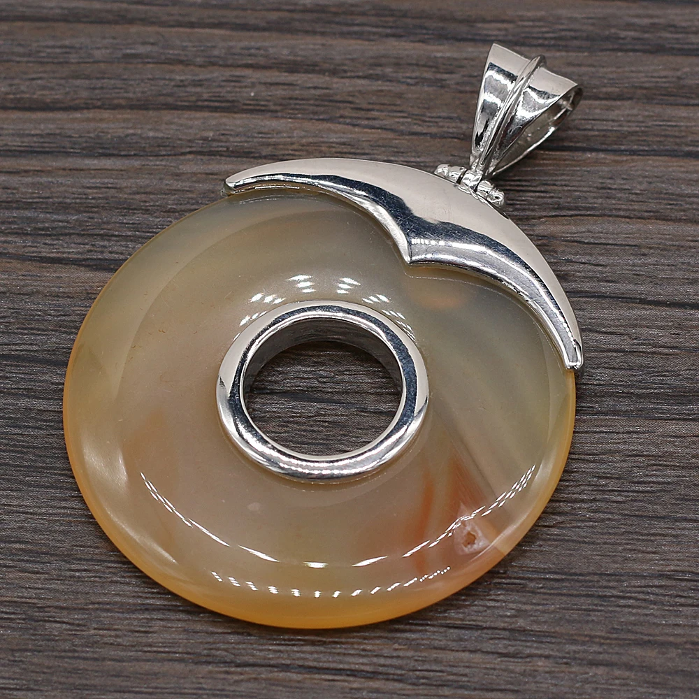 

Fine Natural Stone Agates Pendants Flat Round Big Hole Crystal Charms for Making Women Necklace Jewelry DIY