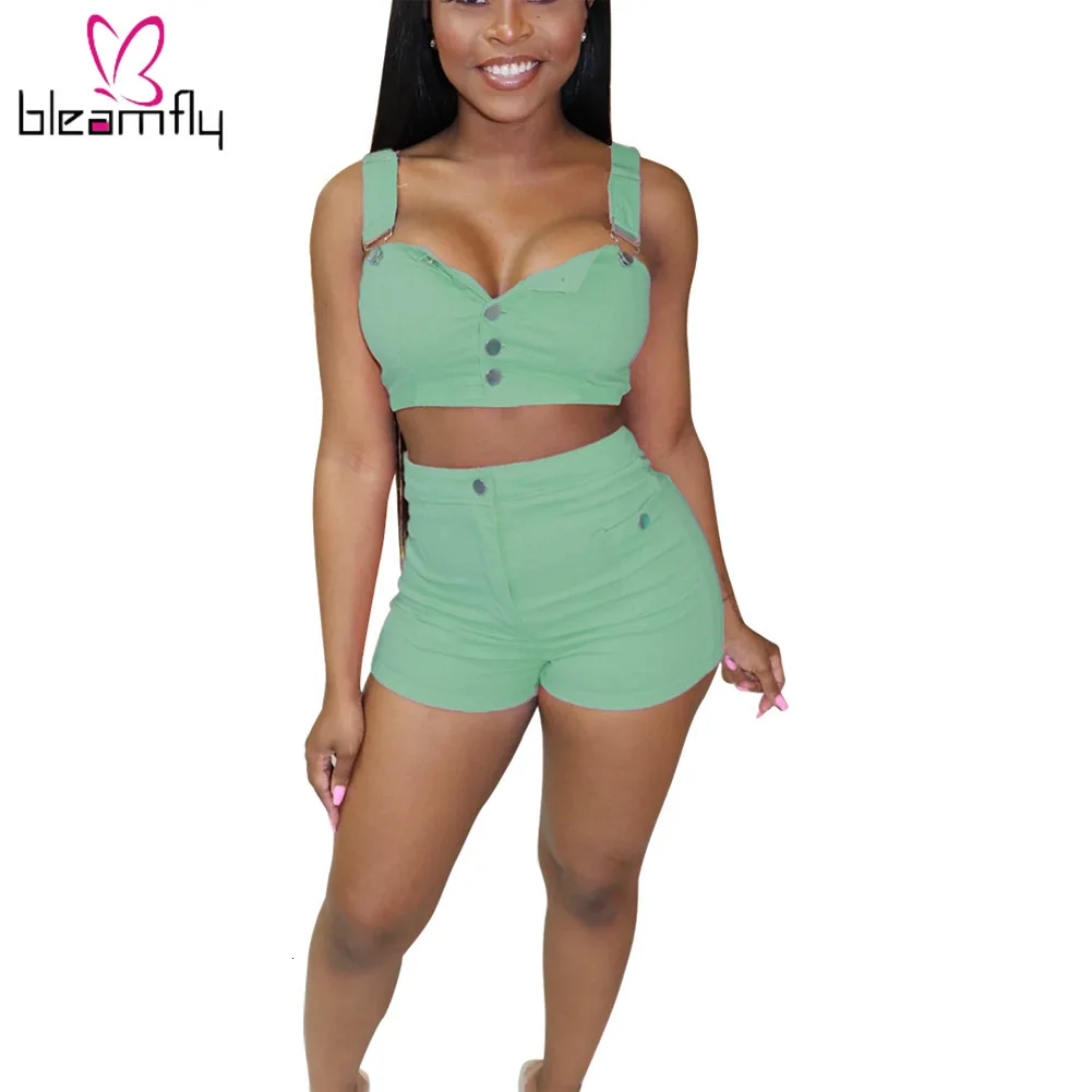 2019 Женский Летний Новый топ на бретельках и шорты молнии комплект из двух