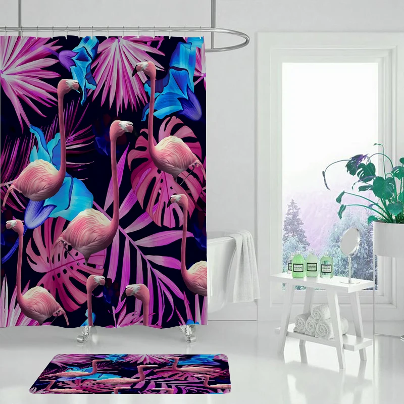 Фламинго завод занавеска для душа бамбук водонепроницаемый зеленый душ пейзаж
