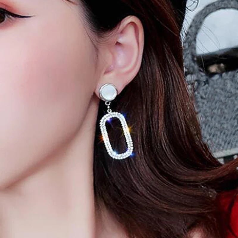 2 Pcs/Set Exquisite Women Stud Earrings Oval Crystal Geometry Pendant Drop Gold Silver Color Earring Set Dance Party Jewelry | Украшения и