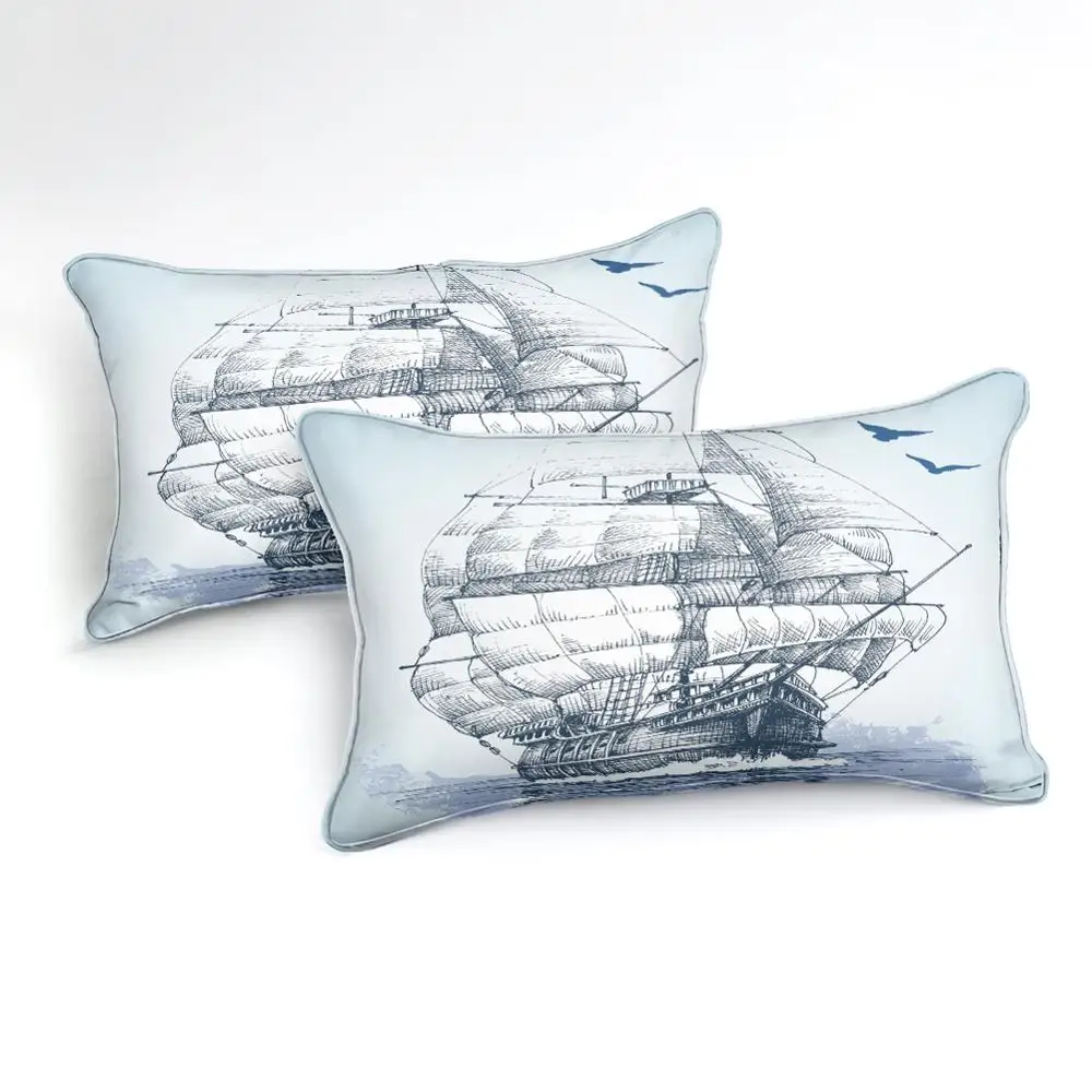 

Sailboat Quilt Cover Set Queen Anchor Bedding Set Ocean Duvet Cover For Kids Bedspreads Nautical Hawaiian Line Summer Bed Decor