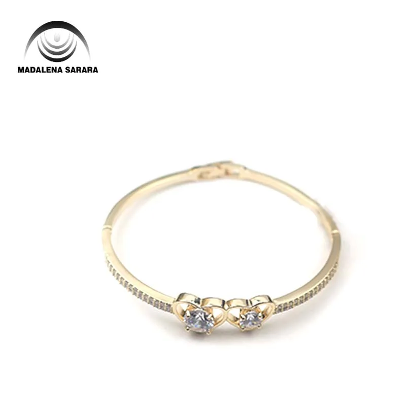 

MADALENA SARARA AAA циркон инкрустированный браслет для девушек медный золотой тон браслет Двойное сердце стиль так мило для подарка