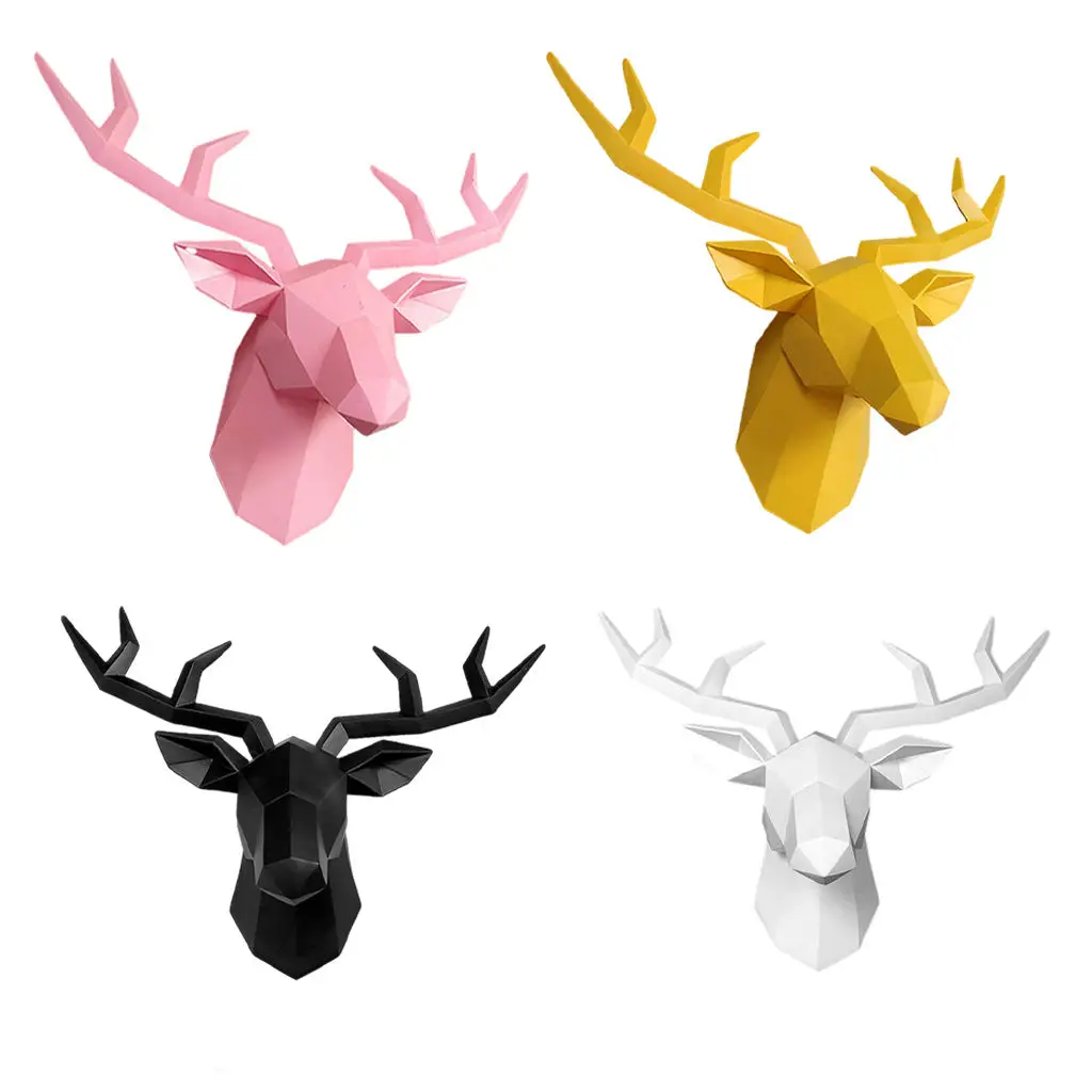

3D Deer Head Fashion Art Accessories Home Decoration Antlers Gift Hanging Statue Wall Decor Geometrical for Cabinet Farmhouse