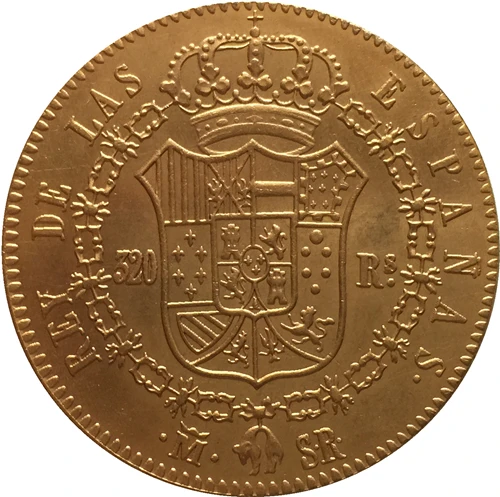 24 K позолоченный 1822 Испания 320 Reales-Фернандо VII копия монет | Дом и сад