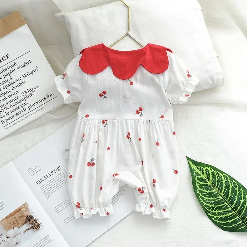 Летняя одежда для новорожденных девочек комбинезон с коротким рукавом и принтом