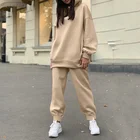 Комплект из двух предметов, повседневный флисовый спортивный костюм, женские зимние комплекты 2021, толстовка с капюшоном и длинным рукавом, спортивные брюки, женский костюм