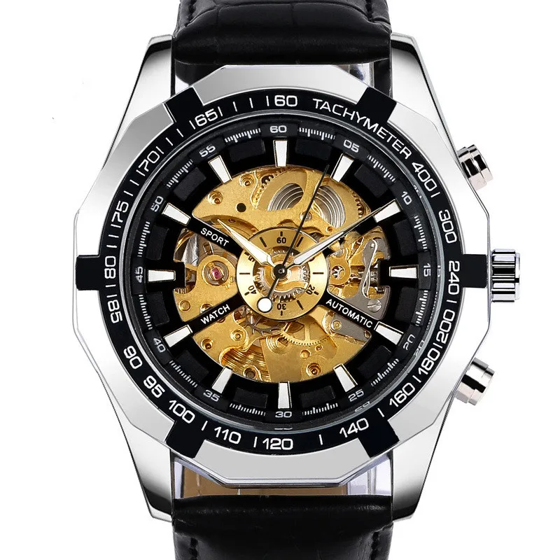 

2021 Business fashion wristwatch stainless steel with hollow out automatic luxury mechanical watch, men's luminous quartz watch