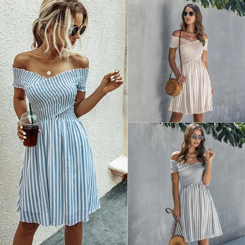 

Summer Women Dress Sexy Short Sleeve High Waist Women Dress 2021 Summer Ladies clothes Streets Backless Shoulder Short Dress