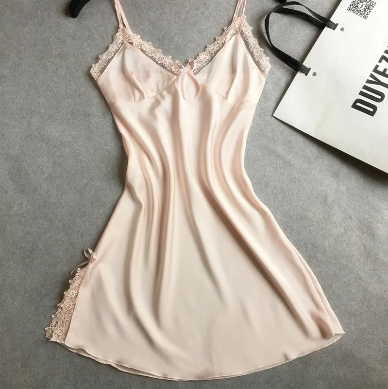 New Summer Suspender Women's Nightdress Solid Lace Sexy  Silk Tempting One-piece Dress Sexy Nightgown Sleep Tops