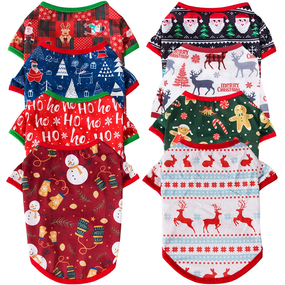 

Christmas Puppy Clothes Printed Pet T-shirt Dog Clothes for Small Dogs Chihuahua Yorkie French Bulldog Jacket Coat Xmas Supplies