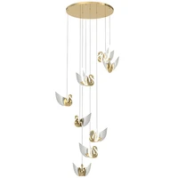 staircase all copper long chandelier modern little swan acrylic hanging lamp fixture for hotel villa loft indoor decoration