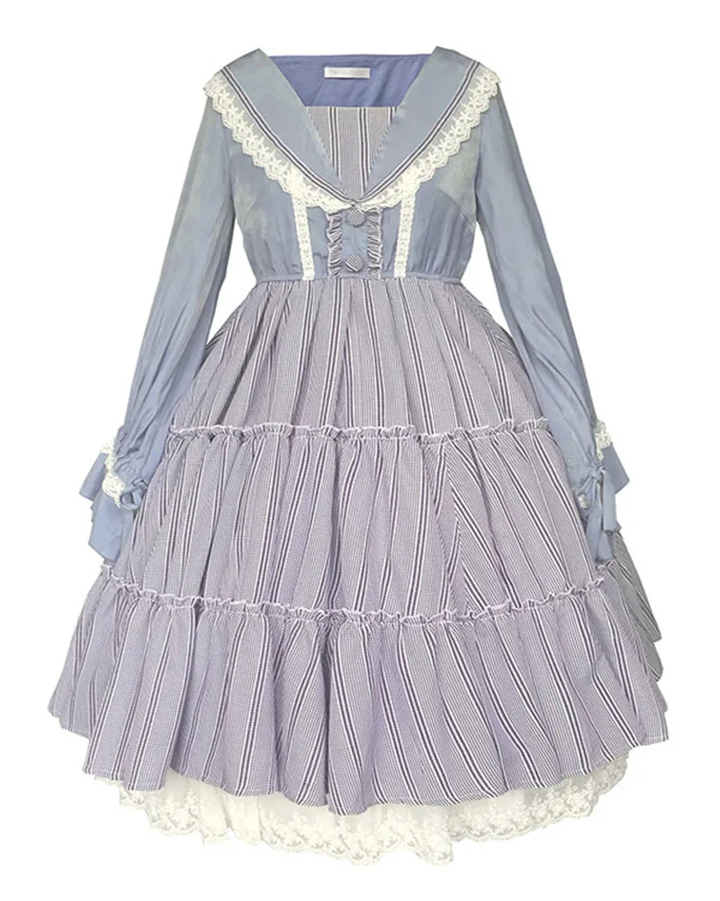 Цельнокроеное плиссированное платье Лолита с длинными расклешенными рукавами