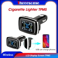 cigarette lighter tpms lcd display screen usb port tire pressure high sensitivity alarm system external internal sensors tpms