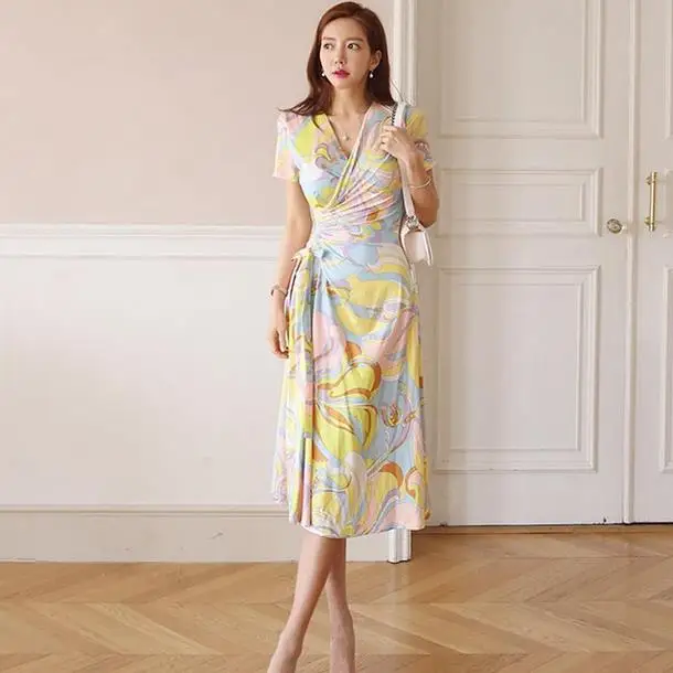 2019 летнее платье с принтом конфет роскошное цветочное ДРАПИРОВАННОЕ милое