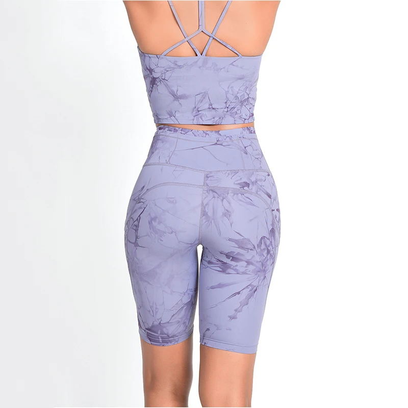 

Yoga Set Sport Tops And Shorts 2pcs Suit Print Sexy Fitness Clothing Elastic Running Jogging Gym Set Quick Dry Women Sportwear
