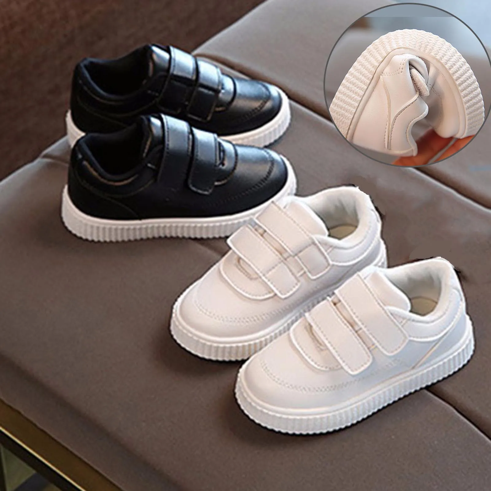 

Кроссовки детские кожаные, плоская подошва, повседневная обувь для начинающих ходить мальчиков и девочек, белые