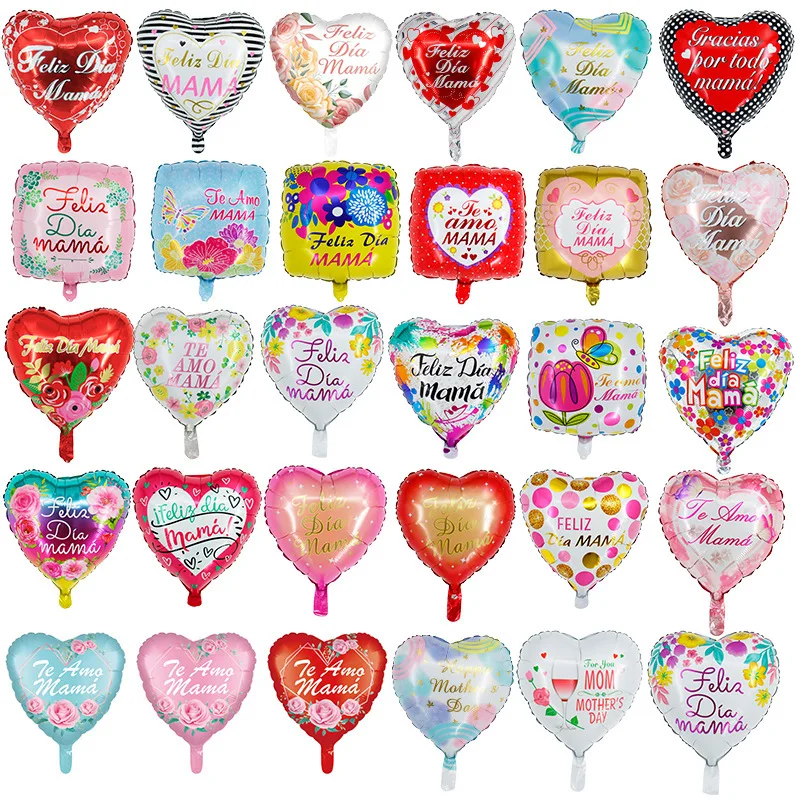 50pcs 18inch Printed Spanish Mother Foil Balloons Mother's Day Heart Shape I Love You Mama Balloon Gifts Birthday Decoration