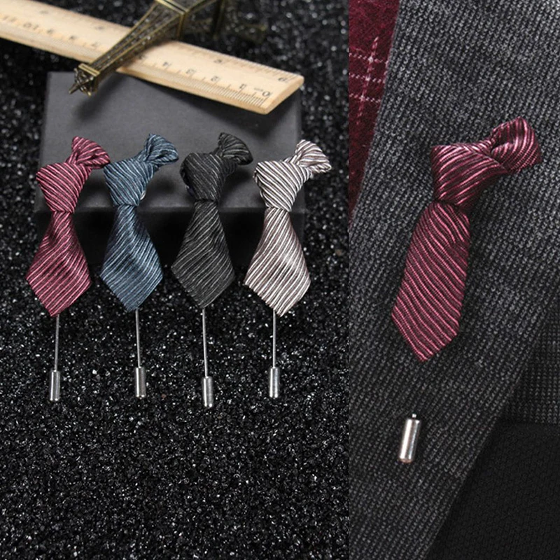 

Men's Advanced Chic Brooches Luxury Striped Tie Shape Suit Shawl Lapel Hat Shirt Collar Pin Party Fashion Jewelry Accessories