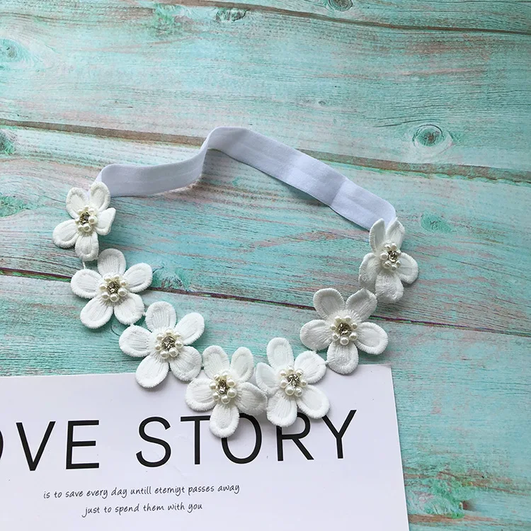 Для новорожденных девочек эластичный обруч с цветами жемчужный кружевной для