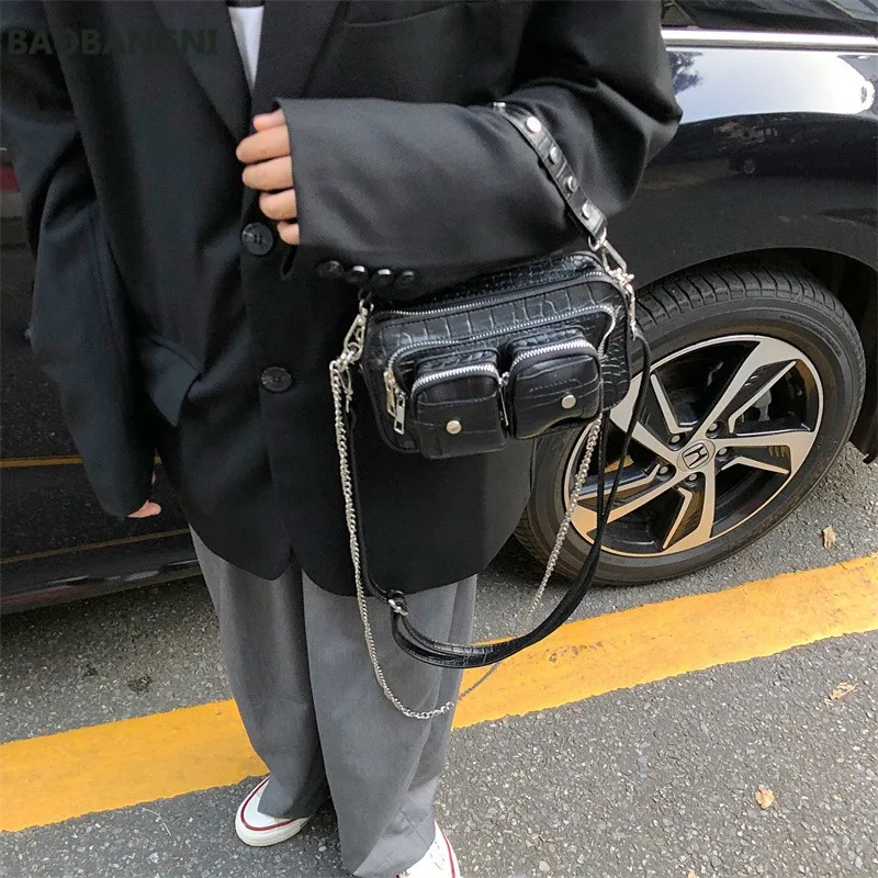 vintage crocodile women crossbody bags rivet designer shoulder messenger bags chain sling bag for ladies handbag 3 shoulder belt free global shipping