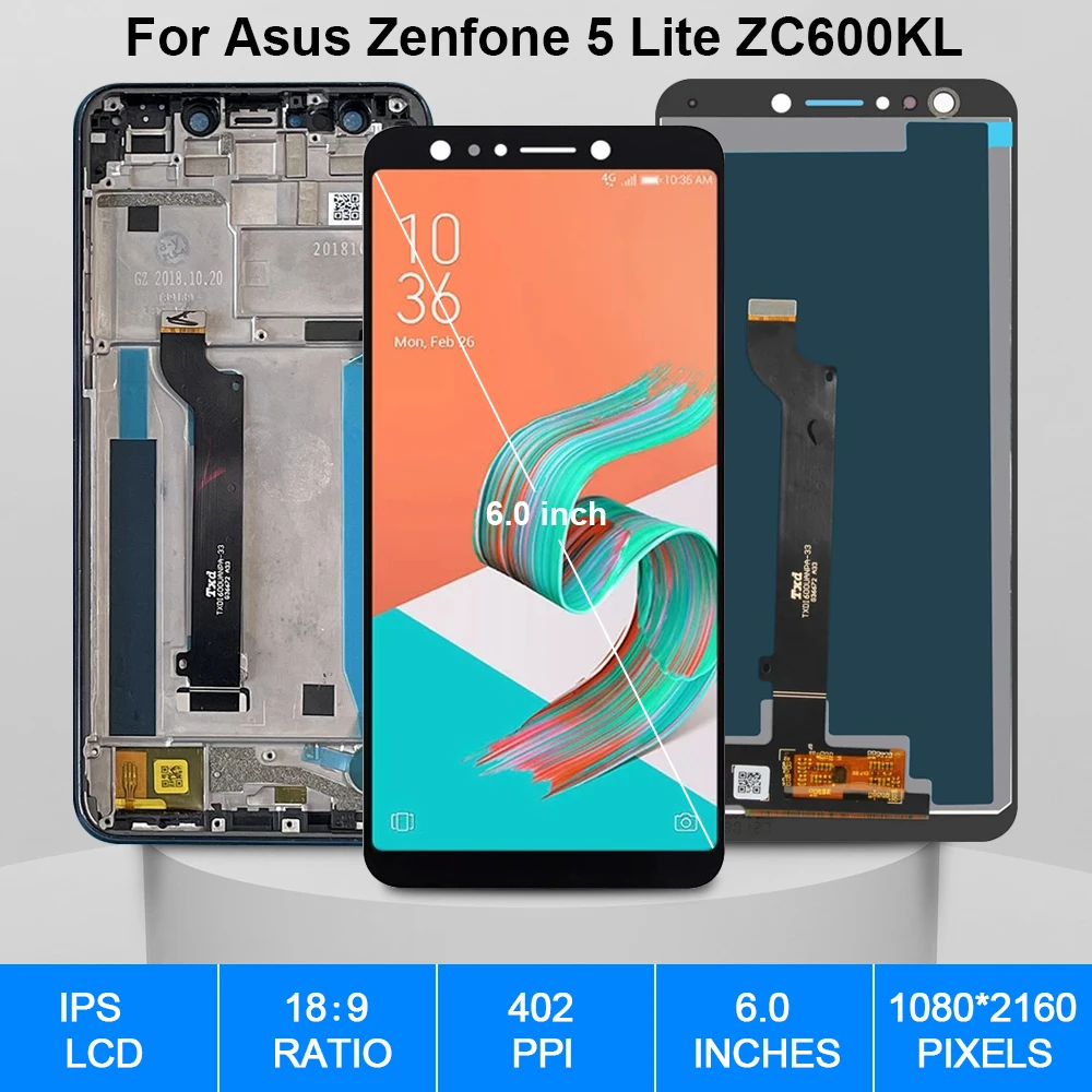 Pantalla t&aacute;ctil Original para Asus Zenfone 5 Lite, piezas de repuesto de digitalizador LCD, ZC600KL-1