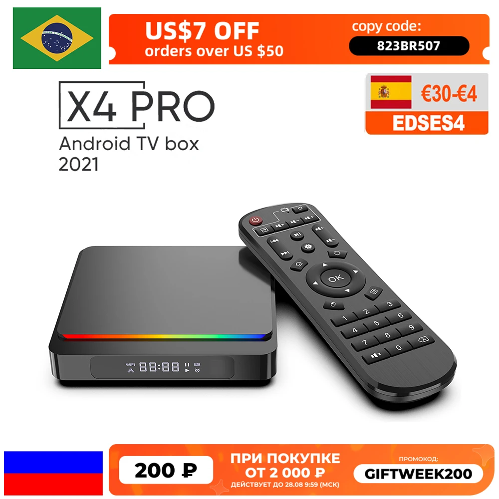 Смарт ТВ приставка SZBOX 2021 X4 PRO Amlogic S905X4 Android 10 4 Гб ОЗУ 32 ПЗУ 2 4G 5 8G Wifi BT4.2 4K HD