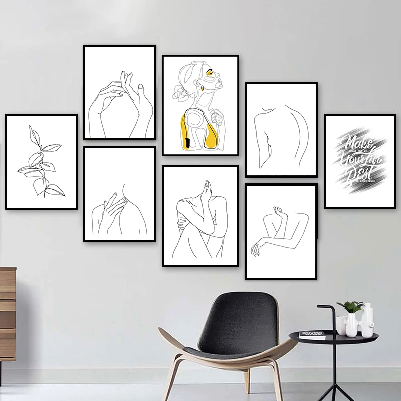 

Black White Character Line Curve Abstract Canvas Poster Nordic Wall Art Canvas Print Minimalist Home Decor Painting Picture