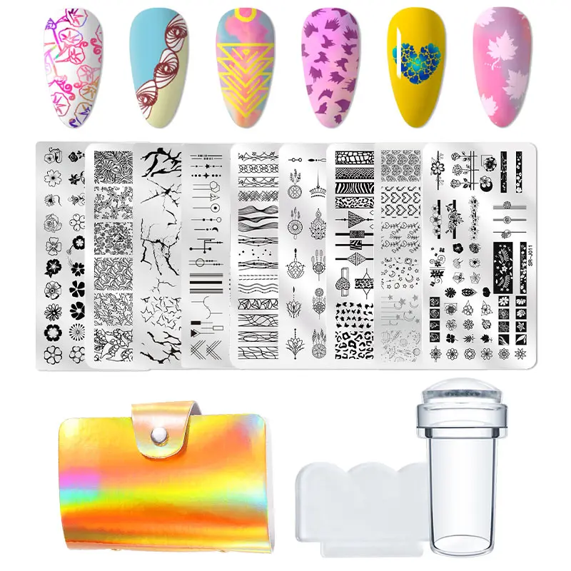 Набор для стемпинга ногтей набор трафаретов с кружевными цветами мраморными