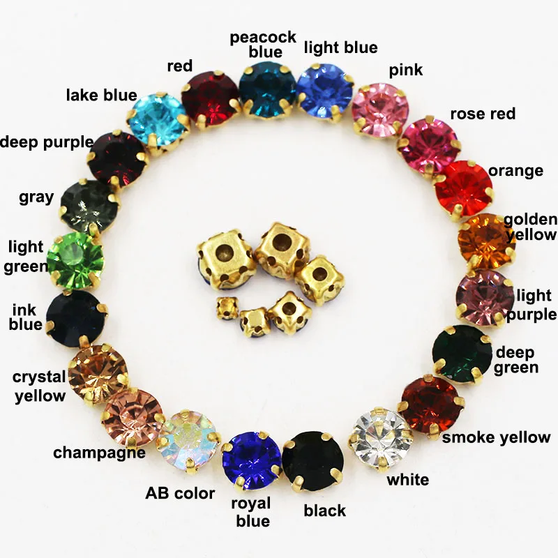 

100pcs/bag Mixed size Light blue glass strass crystal Clothing loose beads gold base sewing rhinestones diy Wedding decoration