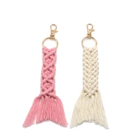 handmade fish tail mermaid fringe macrame tassel keychains cute bag accessory macrame pendant jewelry key rings wholesale