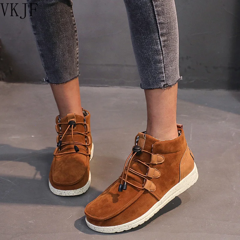 

2021 Autumn Winter Martin Boots Flat Heel Platform Plus Size 41-43 Short Boots Shoes Round Toe Slip On Lace-up Women Ankle Boots