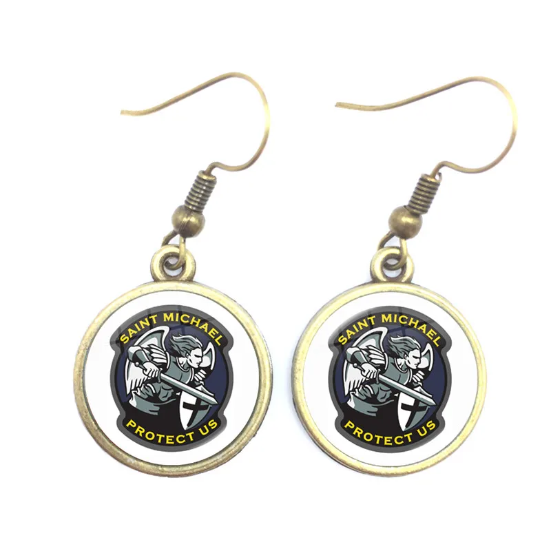 Модные Стеклянные Кабошоны серьги Archangel St.Michael Protect Me Saint Shield Protection Charm русские Orhodox