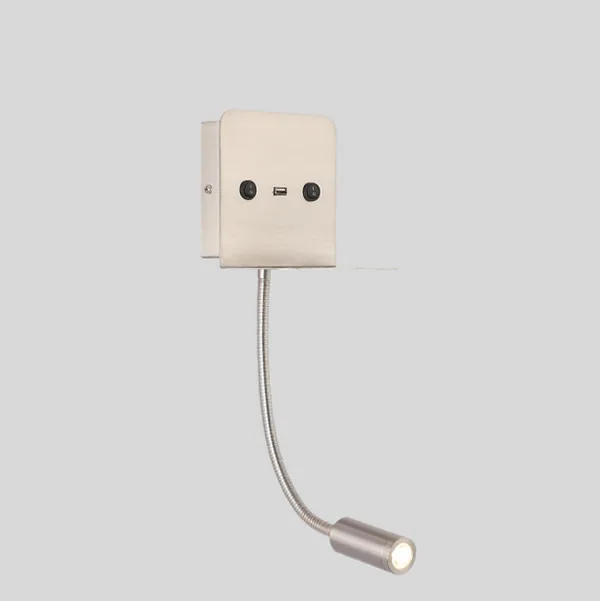 Silver Современный светодиодный настенный светильник USB телефон зарядное устройство прикроватный свет для чтения с полкой для спальни гостиничный номер настенные ночные светильники - Цвет абажура: Silver