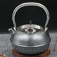 silver pot sterling silver 999 silver kettle hand hammered rivet snowflake silver teapot household kung fu tea set 463g