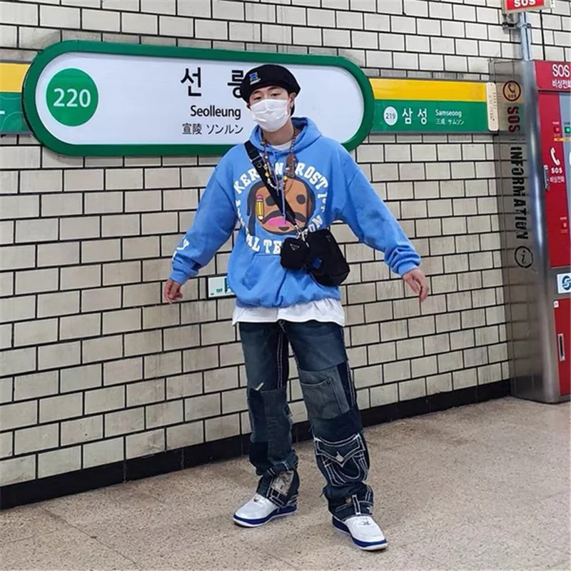 

Cprm осенне-зимняя мода Kanye Толстовка свободная модная мужская и женская толстовка Kanye толстовка черного и синего цвета