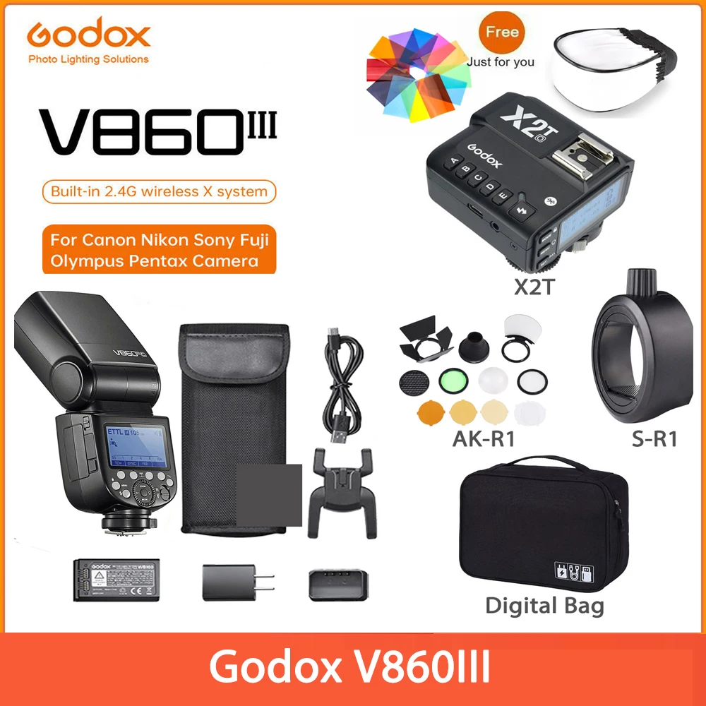 

Вспышка для камеры Godox V860III V860 III, фонарь из быстрорежущей стали для камер Canon, Sony, Nikon, Fuji, Olympus, Panasonic, Pentax