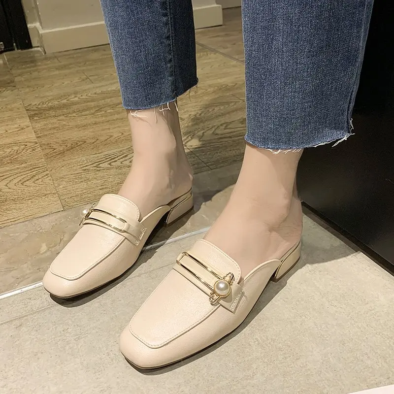 

New Baotou Women's Slippers Simple Vamp Buckle Decoration Sweet and Cute Fashion All-match Outer Wear Women's Slippers 2021