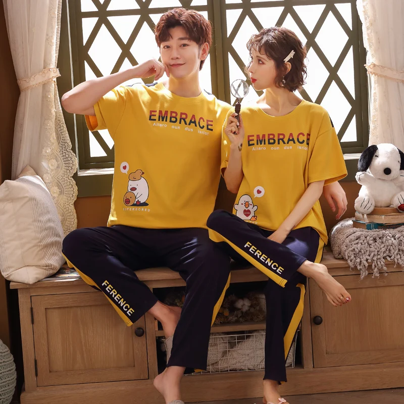 Couples pijamas set Women's pajamas Man Sleepwear Cotton Pajamas with pant sleep tops pijama mujer conjuntos de pijama Free ship
